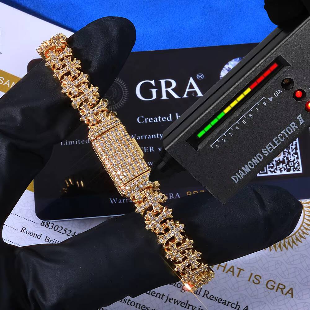 Eskeem Luxury Cross Cuban Chain Bracelet 8511MM Size 925 Silver VVS Moissanite Hip Hop Fine Jewelry