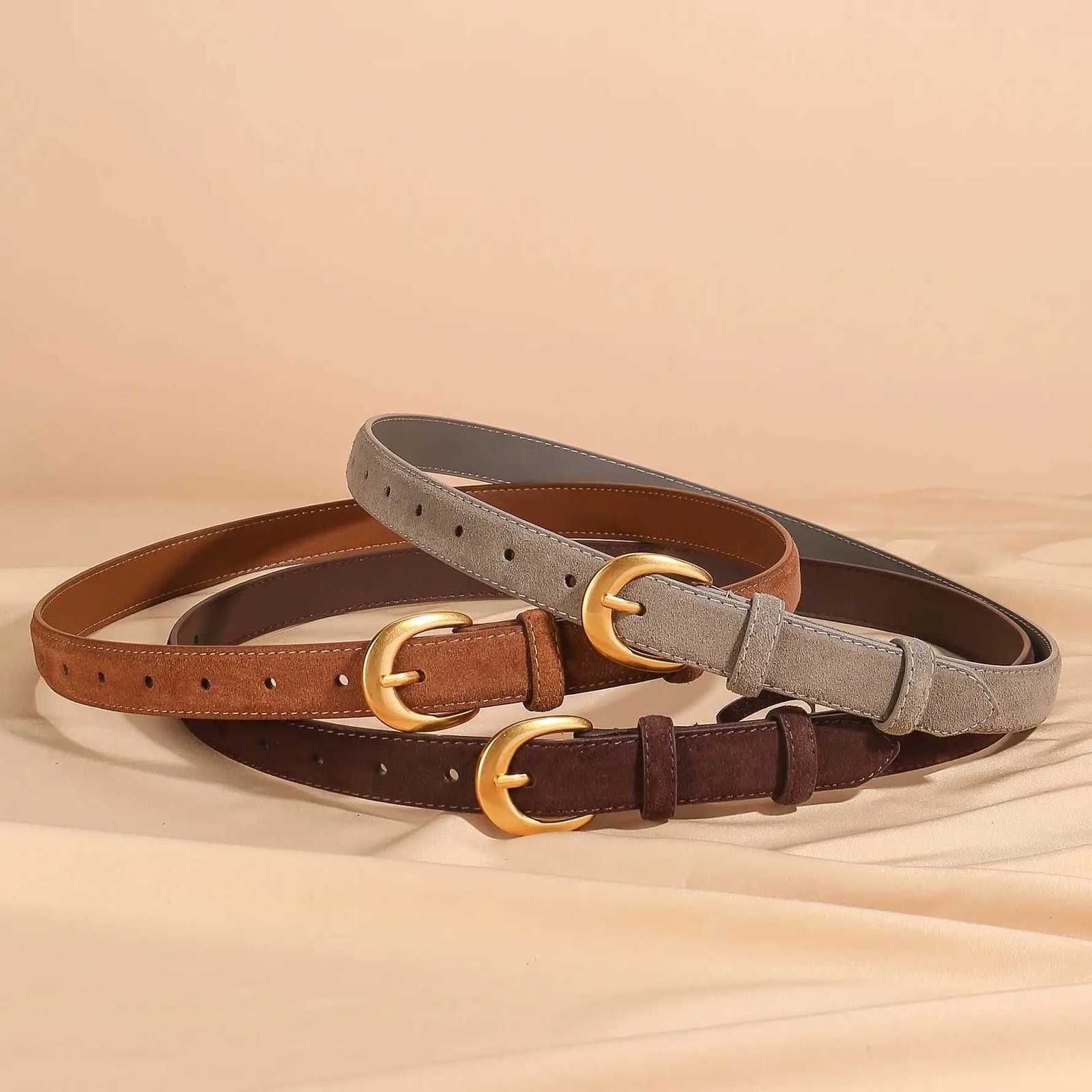Vintage Womens Suede Belt for Jeans Dresses Pants Fashion Adjustable Ladies Leather Belt with Gold Metal Buckle W251018