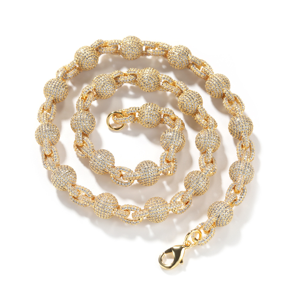 10mm Hip Hop Bubble Ball Cuban Link Chain Necklace Bracelet 18k Real Gold Plated 5A Zircon Mens Jewelry
