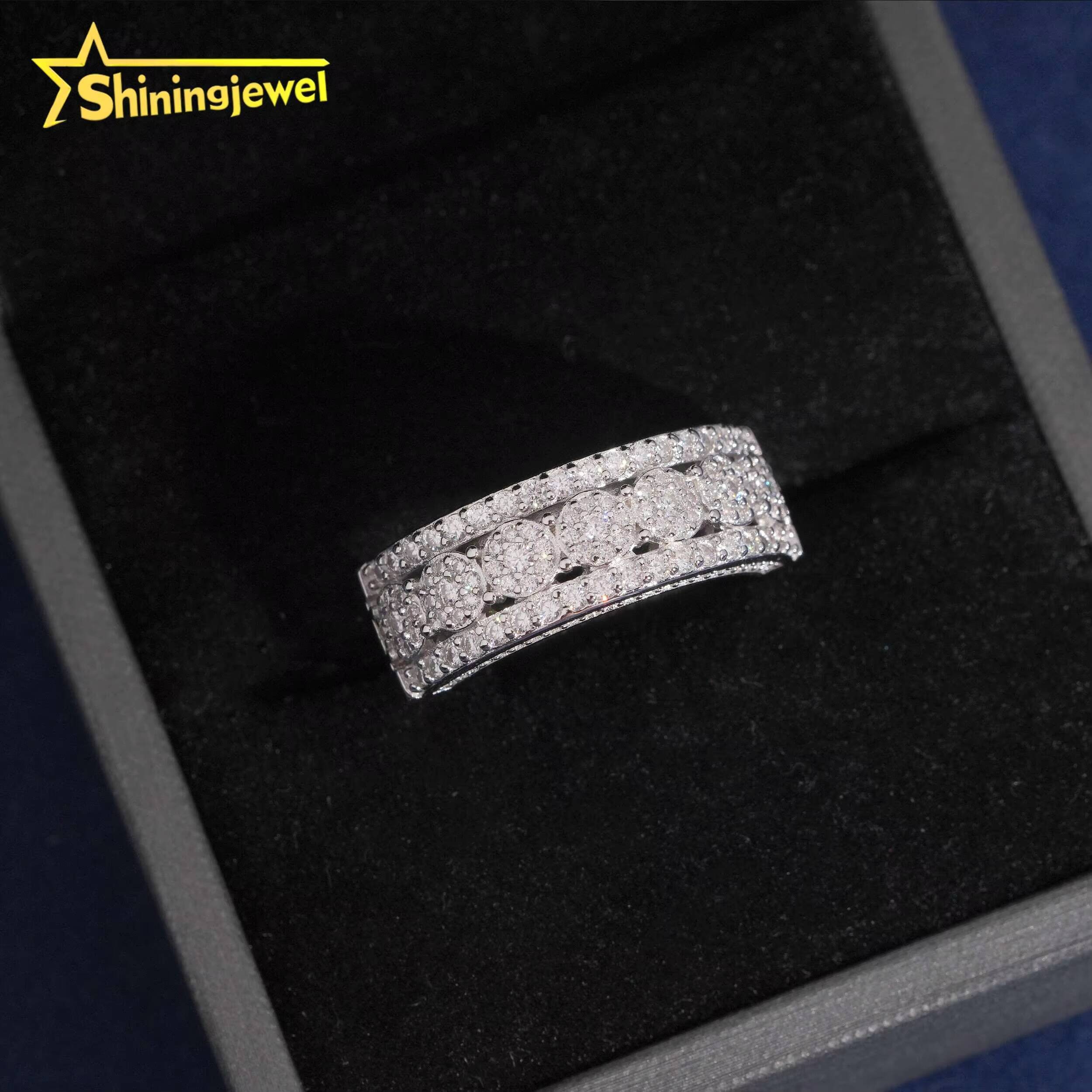 925 Silver Custom Fashion Hip Hop Style Iced Out Moissanite Men Ring VVS Moissanite Jewelry Diamond Band Rings