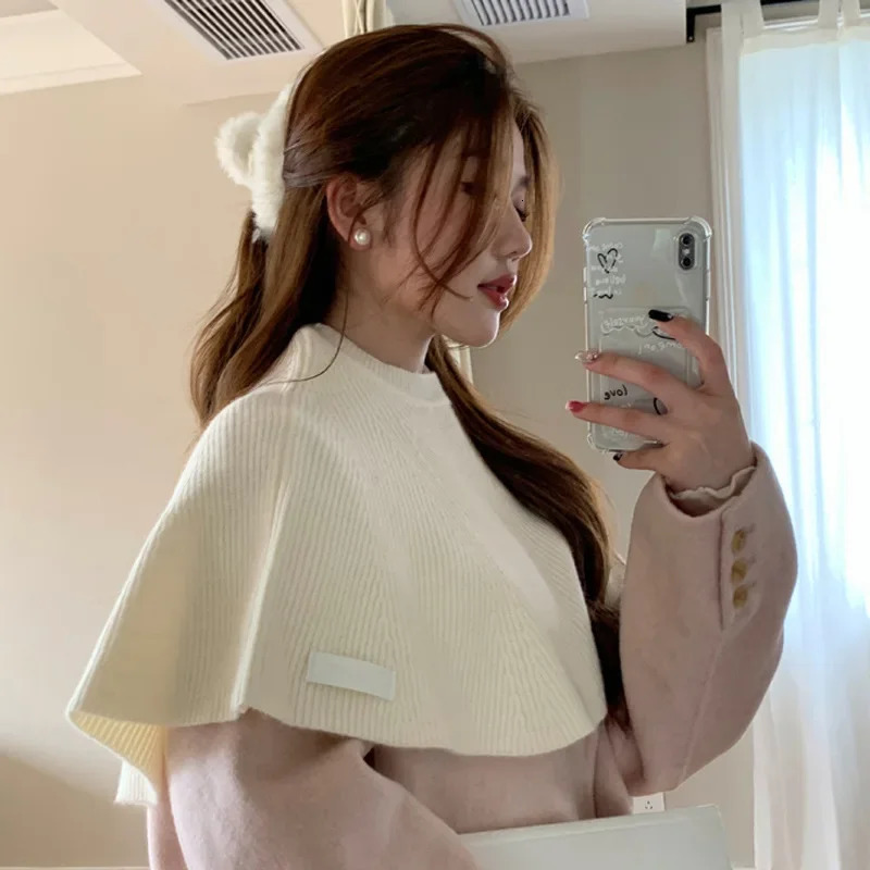 Poncho Cloak Knitted Pullover Shawl Womens Autumn and Winter Warmth Scarf Shoulder Protection Sweater Cape Black 251016