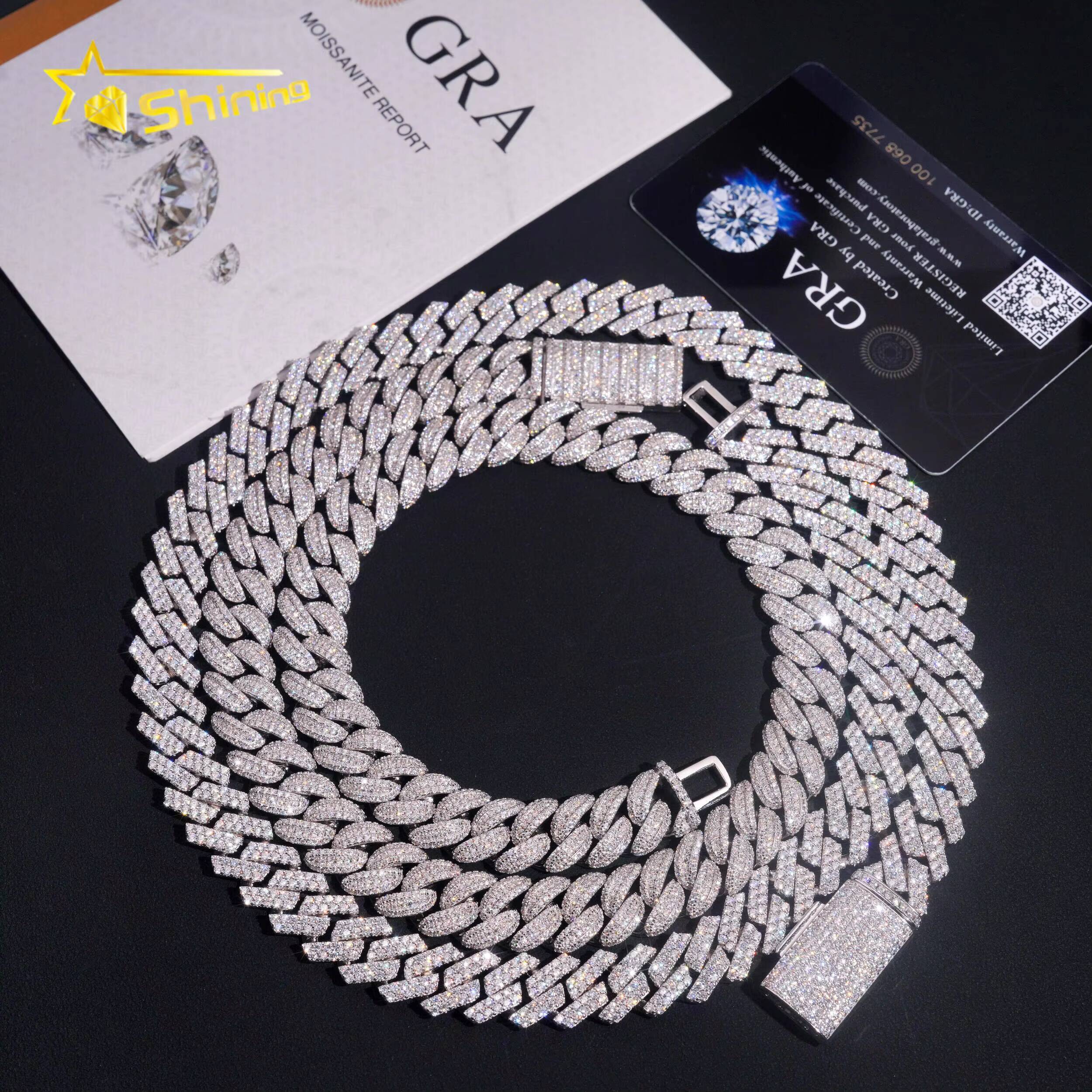 Promotion Sales RTS Hip Hop Jewelry 13mm Solid 925 Sterling Silver Men Necklace Iced Out VVS Moissanite Cuban Link Chain