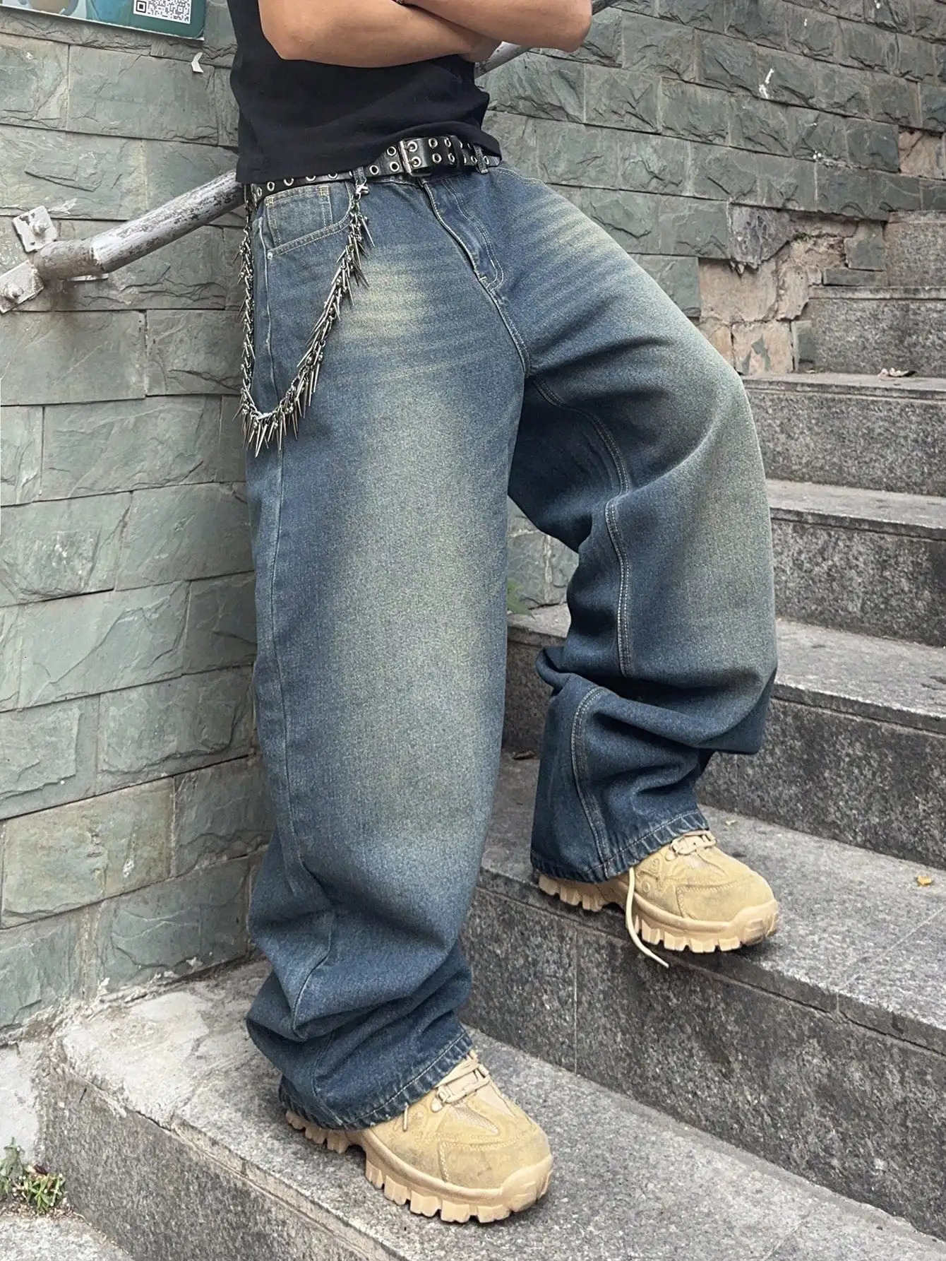 Vintage Men y2k Stretchy Baggy Denim Jeans For Fashion Casual pants Streetwear Hip Hop WideLeg Straight Trousers 251014