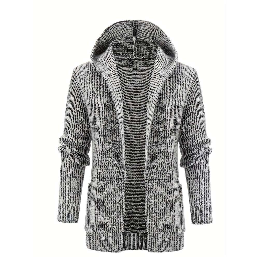 Plus Size Knit Hooded Sweater, Stylish Cardigan Coat For Spring Fall Winter, Men's Clothing