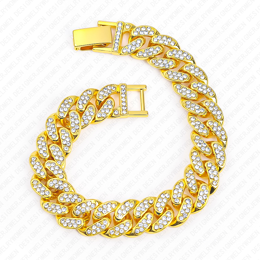 Designer Bracelet Bracelet Women Hip Hop Cuban Full Pave Bracelets Chunky Bracelet Luxury Jewelry Jewellery Designer for Women Iced Out Sparkling Bold