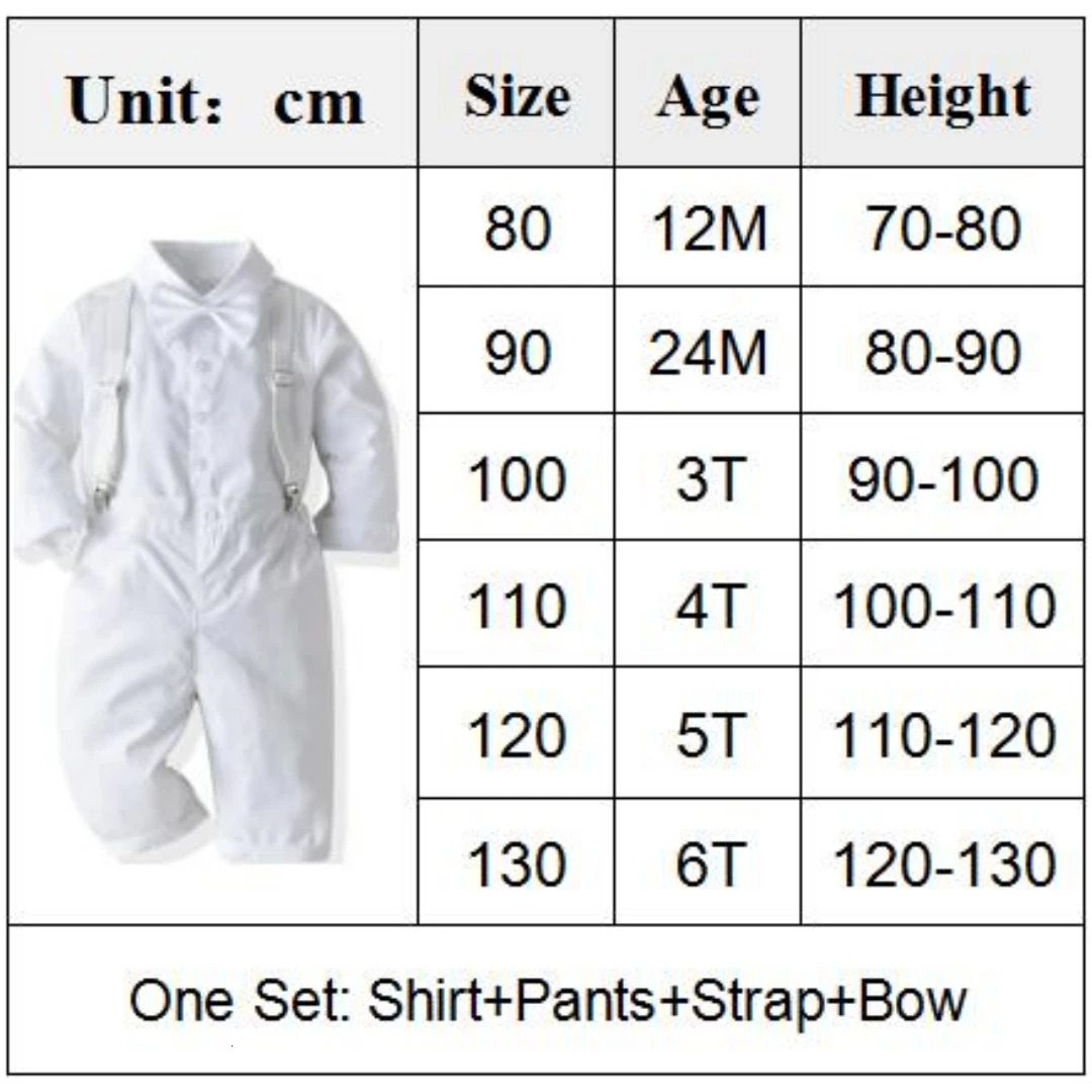 White Toddler Boys Suit Gentleman Clothes Baptism Dress Shirt Bib Pants Solid Party Wedding Handsome Kid Clothing 16Y Outfit 251017