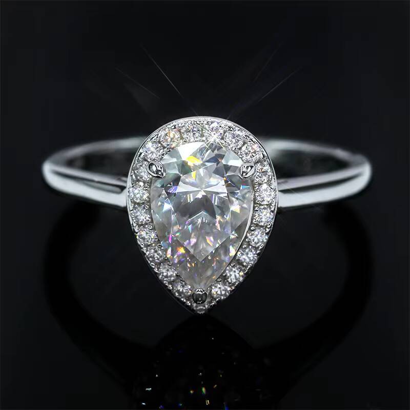 Fashion Jewelry Rings S925 Silver Halo 15CT40CT Pear Cut Moissanite Ring Custom Fine Women Engagement Weeding Ring