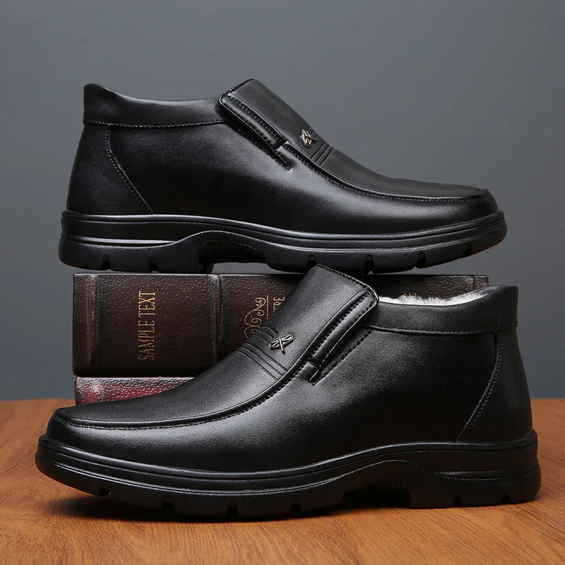 Snow Boots Men Boots Genuine Leather Dad Shoes Leather Shoes Mens Dress Boots Winter Shoes Men Zapatillas Hombre 251010