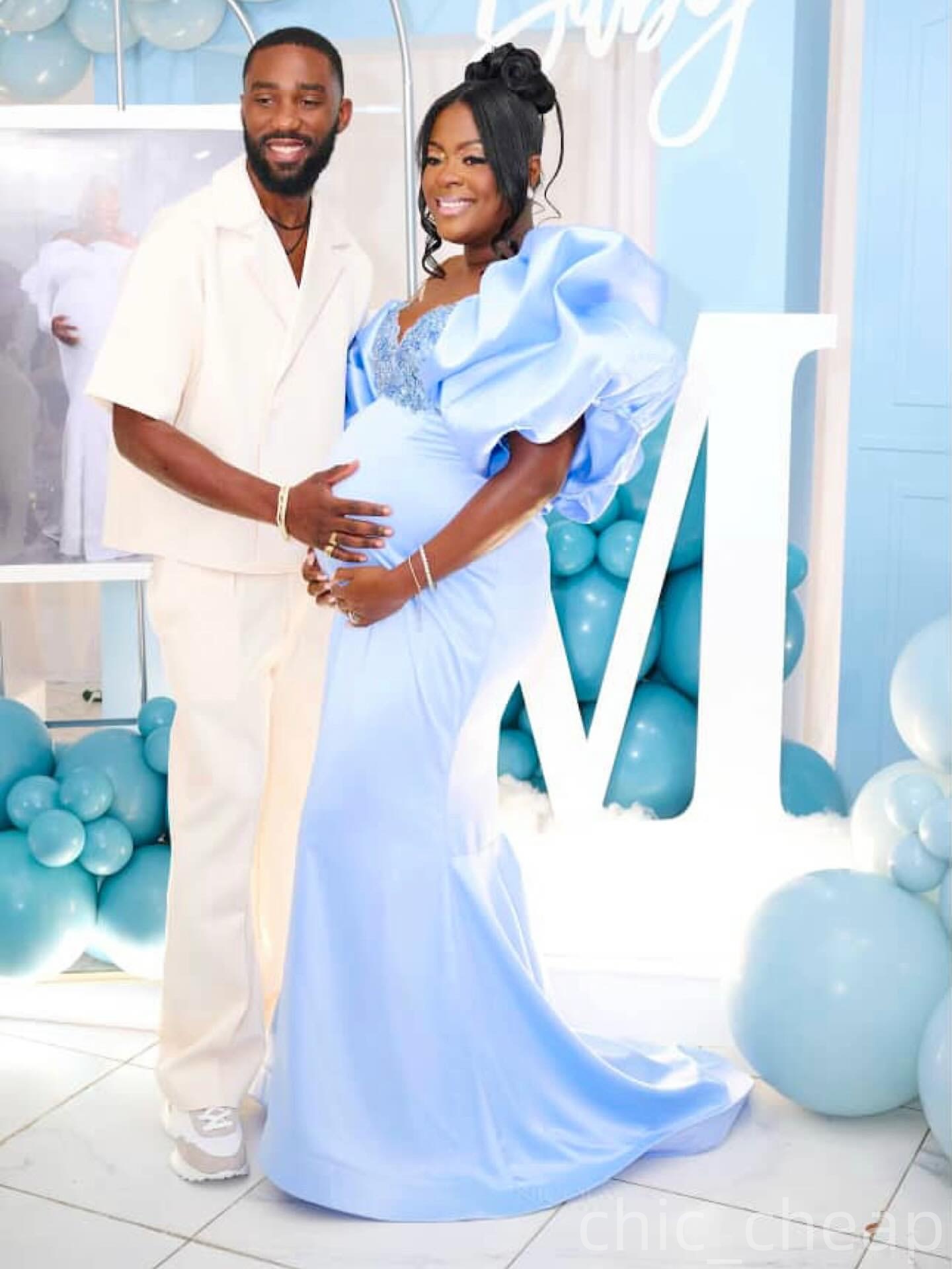 Light Sky Mermaid Maternity Prom Dresses 2025 Beaded Crystals Pragnent Evening Formal Party Second Birthday Engagement Gowns Plus Size Dress For Speci