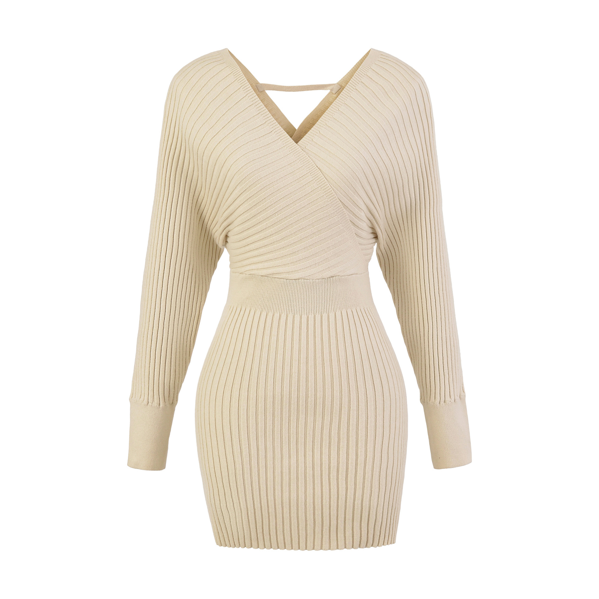DR212 Autumn and Winter New V-neck Vertical Pierced Knitted Skirt Short Skirt