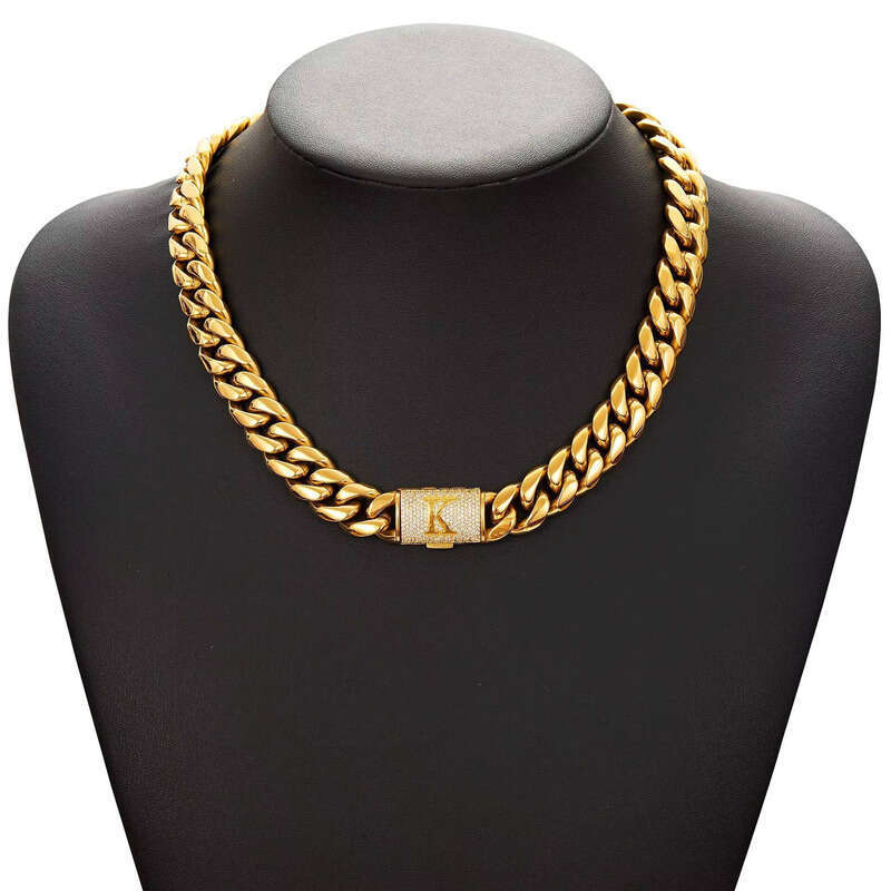 Men's sterling silver Cuban Necklace with 26 Letter Flip Clasp Fashion Jewelry Encrypted Chain