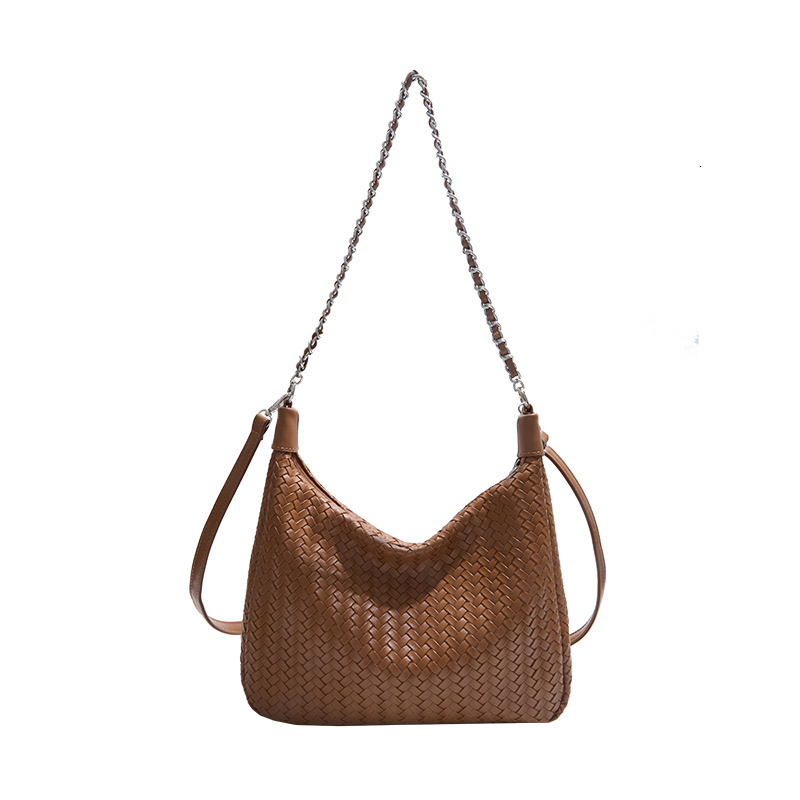 Luxury Brand Designer Bag Large Capacity Underarm Bag For Women 2025 New Fashion Woven Single Shoulder Crossbody Bag Solid Color Chain Commuter Bag