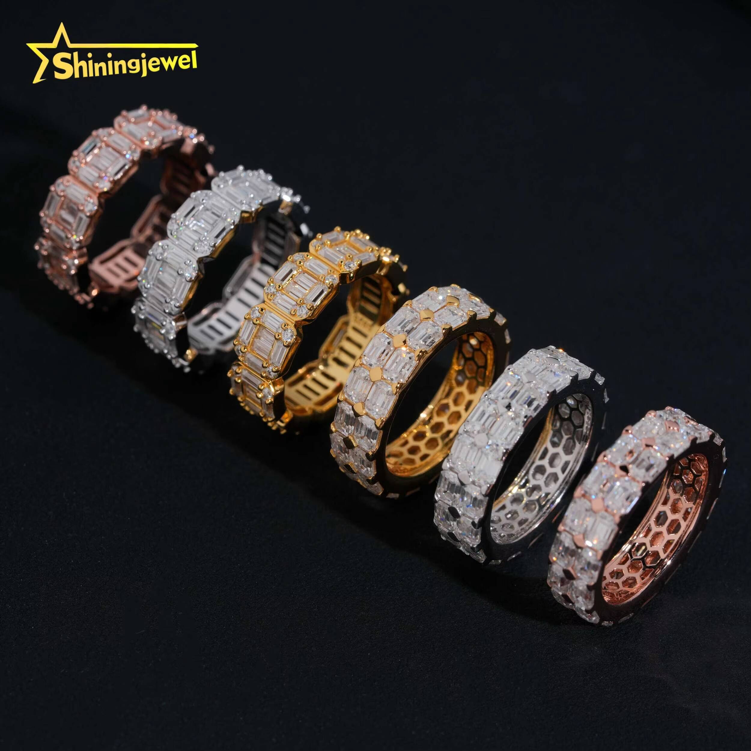 Bagette Cut Emerald Cut Infinity Ring Band Ring Real Gold Plated Ring Moissanite 925 Unisex Hip Hop Fine Jewelry