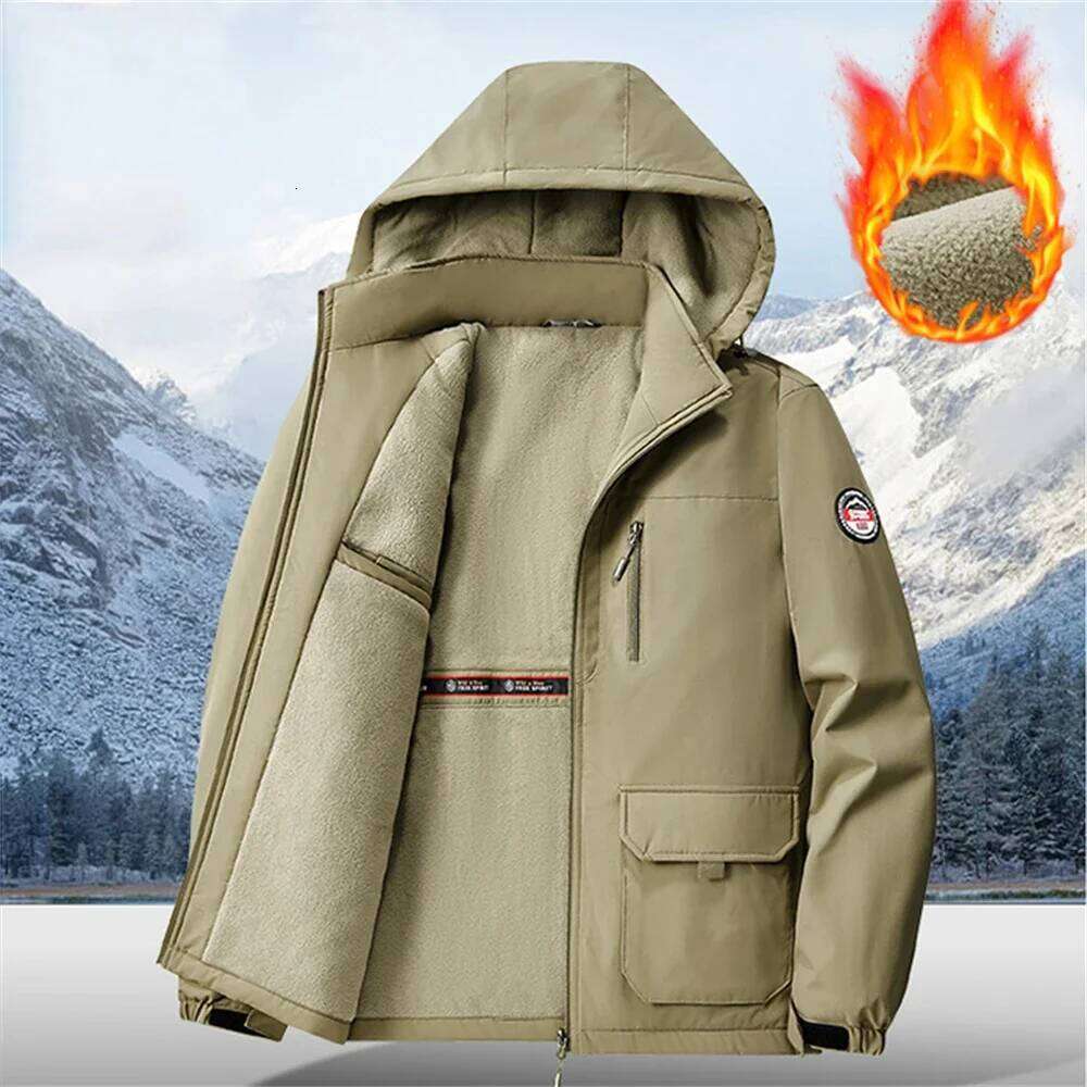 8Xl Outdoor Sports Windproof Waterproof Workwear Jacket Thickened Warm Hooded Jackets Men Fleece-Lined Epaulette Trench Coat