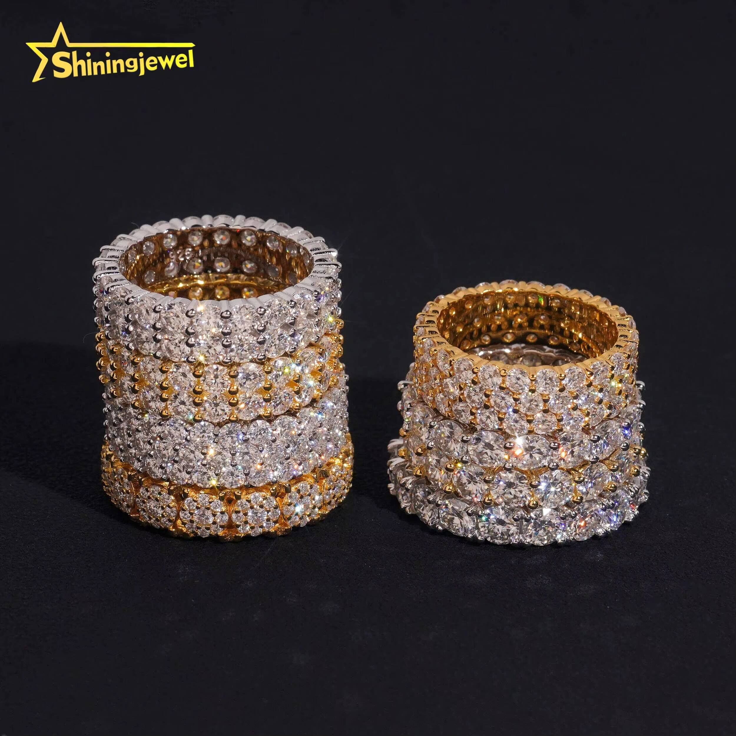 Trendy 925 Silver Men Women Iced Out Missanite Engagement Ring Bands Fine Jewelry Custom Gold Plated Moissanite Eternity Ring