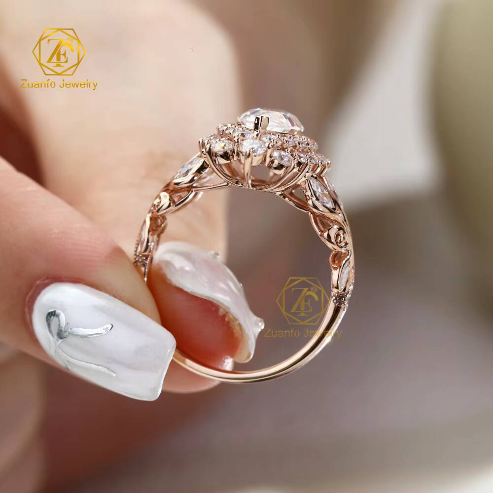 Custom Luxury 10K Solid Rose Gold 6x12mm 2CT Marquise Cut D VVS1 Color Moissanite Diamond Engagement Ring for Women