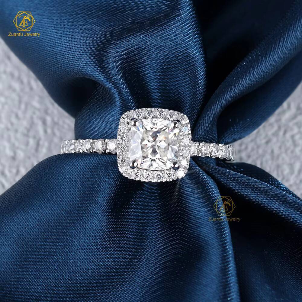 Adjustable S925 Silver 1CT 65mm Cushion Cut Moissanite Engagement Wedding Ring with Diamond Halo Moissanite Jewelry