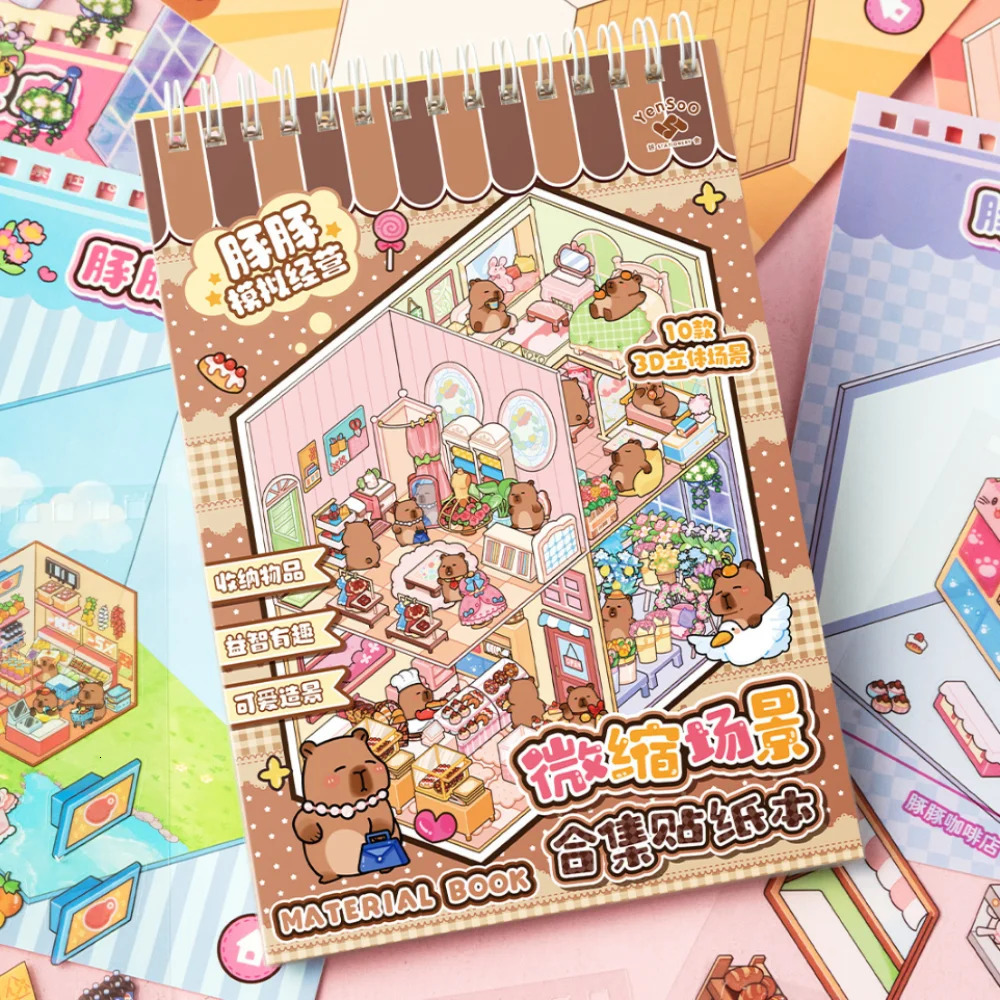 3D Landscape Sticker Book Cute Capybara DIY Miniature Scene Stickers PET 10 Scenes Pocket Scene Kit for Children Kids 251009