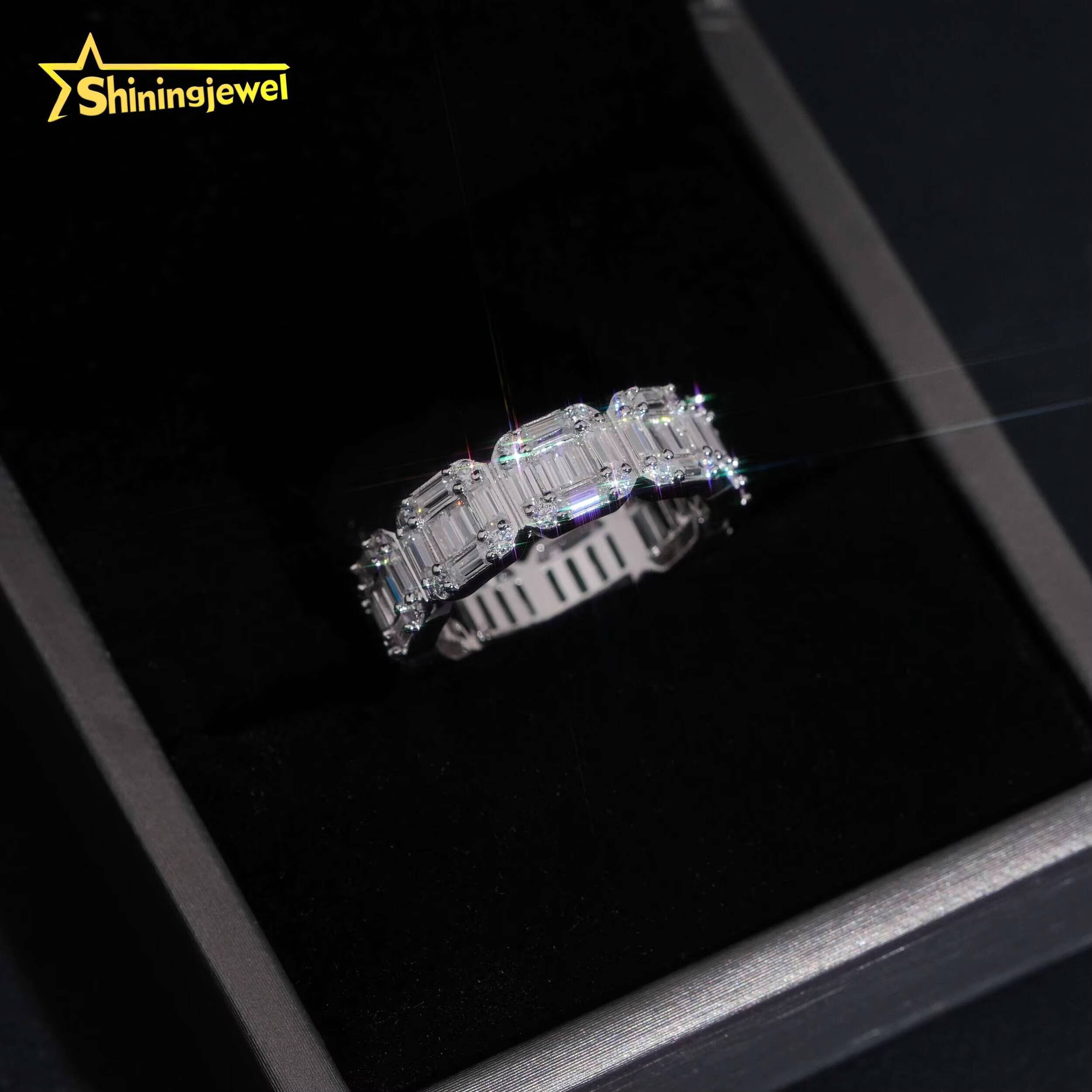 925 Silver Fashion Men Hip Hop Ring Pass Diamond Tester Iced Out baguette Moissanite Diamond Rings