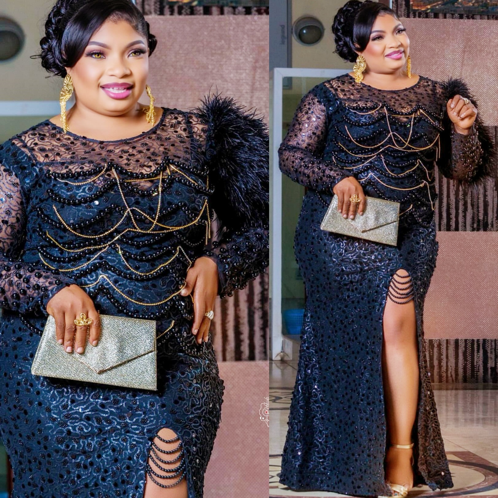 Mermaid Dark Navy Plus Size Prom Dresses 2025 Feather Beadings Lace High Split Evening Formal Party Second Birthday Engagement Gowns Dress For Special