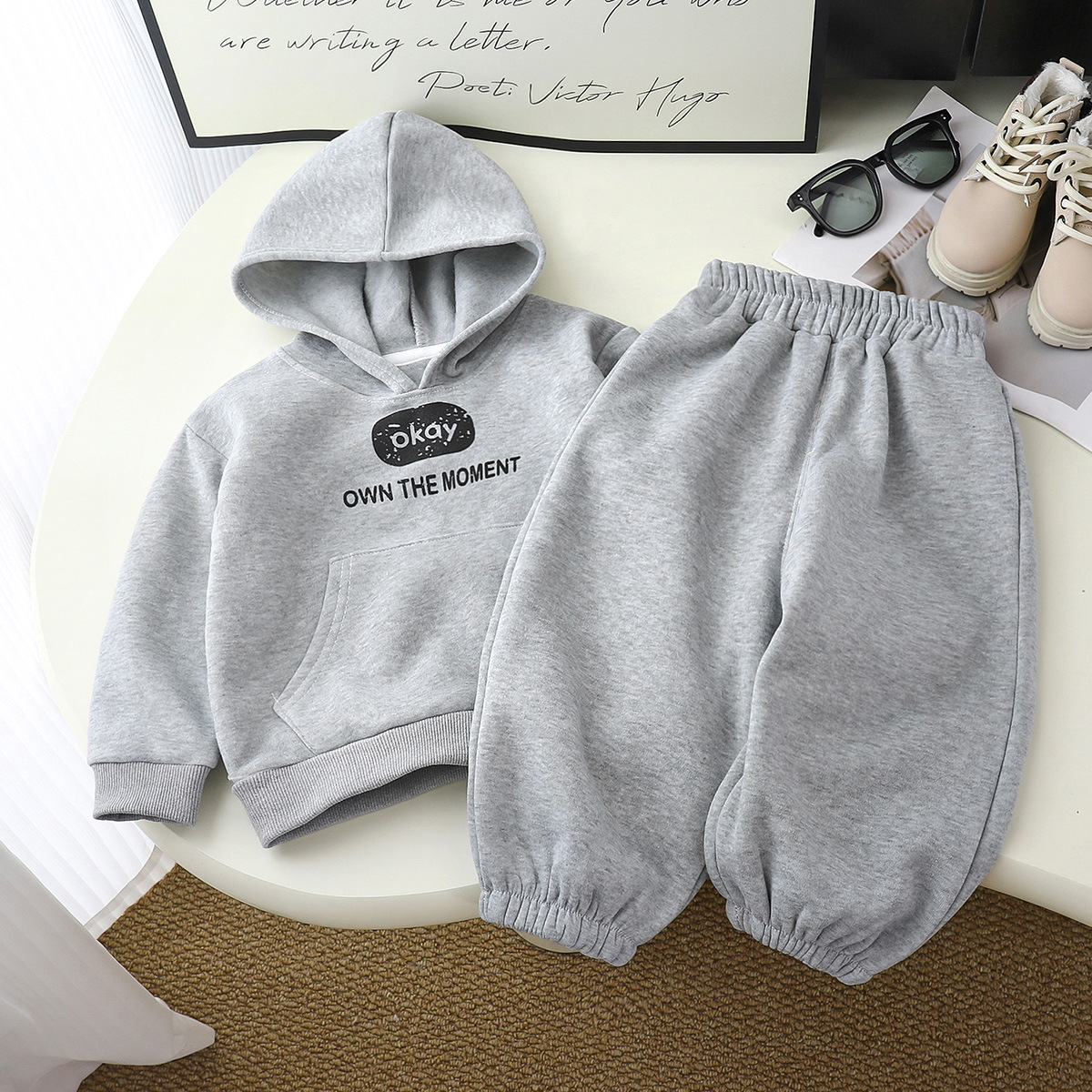 Warm 2025 New Kids Fleece-Lined Tracksuit Set, Boys Girls Winter Hooded Sweatshirt & Joggers, Thickened Warm Sportswear