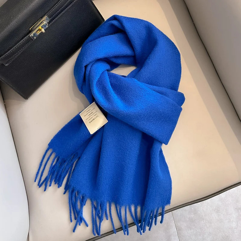 100 Wool Winter Scarf For Women Long Warm Cashmere Scarves Hijab Solid Lady Shawl Wrap Female Pashmina Bandana Head Scarfs 251015 - view 7