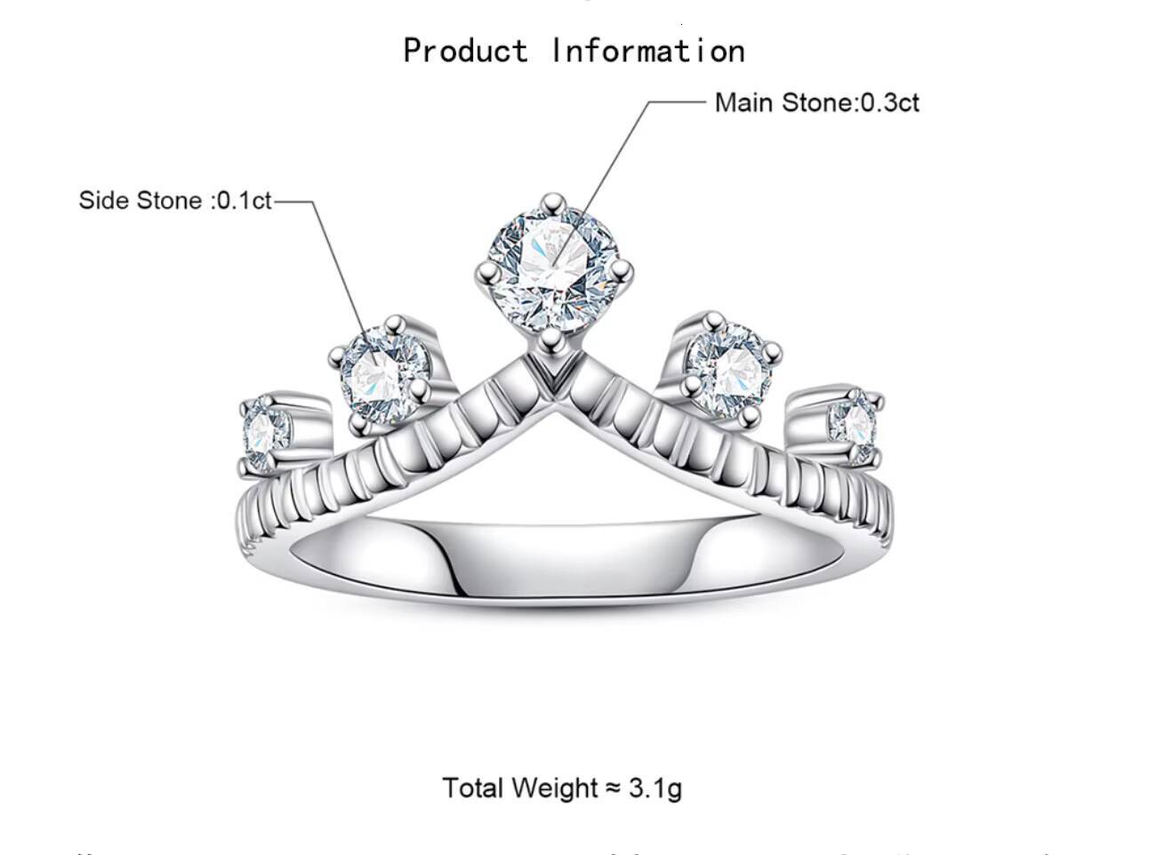 Luxury Fashion 925 Sterling Silver Wedding Ring Customized Trend Crown Shaped Moissanite Ring for Women