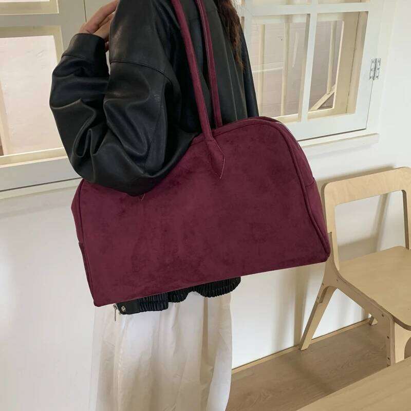 Vintage Suede Boston Bag Korean-Style Casual Large-Capacity Commuter Bag Square Shoulder Tote Bag Handbags And Purses Best Seller
