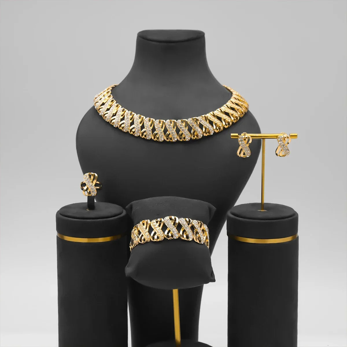 Fashion 18k Gold Plated Jewelry Set Dubai African Choker Necklace Earrings Rings Wedding Bridal Jewellery Sets for Women 251016