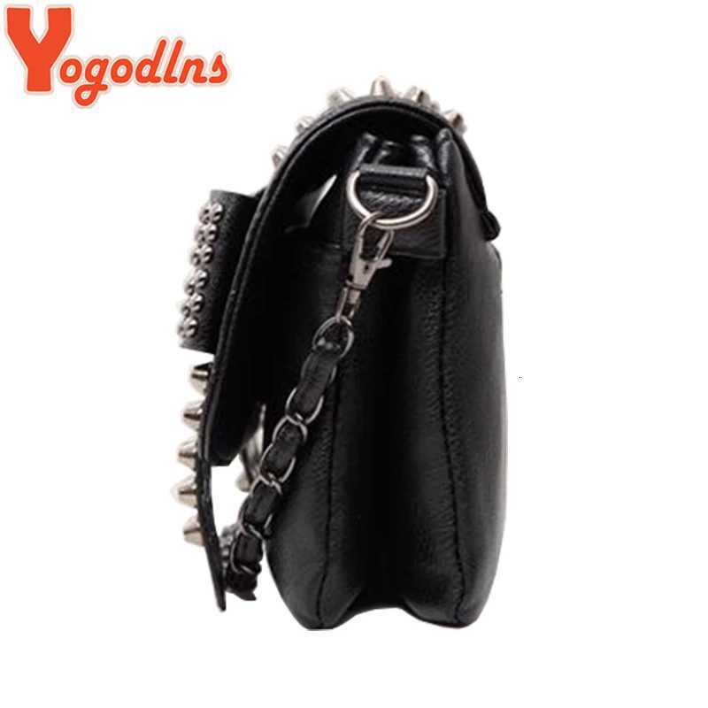 Yogodlns Women Black Leather Messenger Bags Fashion Vintage Messenger Cool Skull Rivets Shoulder Bags sac a main bolsa Z251018