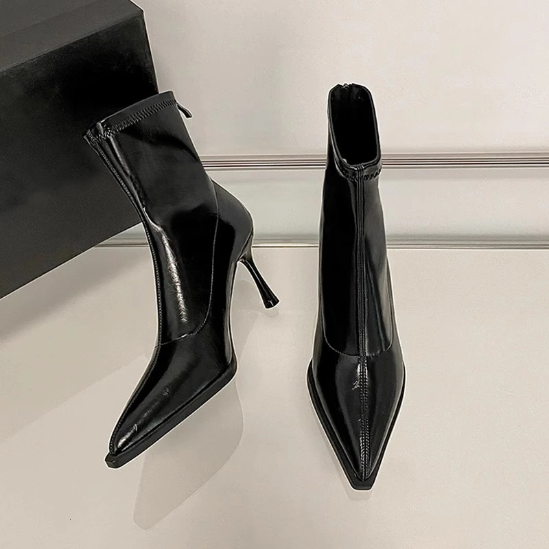 2025 Womens Ankle Boots Sexy Pointed Toe Woman Short Boots Fashion Causal Ladies Thin High Heel Boots Solid Color Stiletto 251017