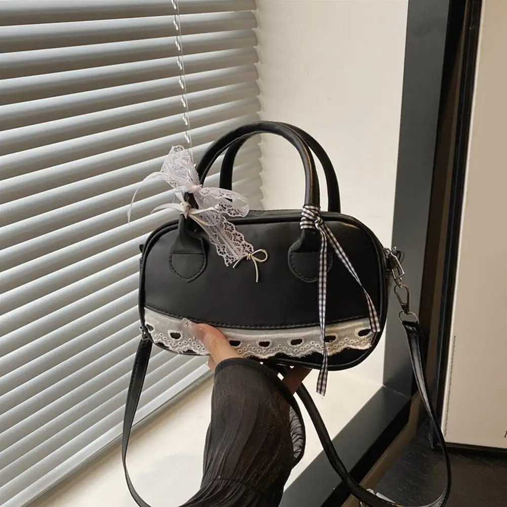 Simple Elegant Handbag Boston Shoulder bag Lace Ribbon Bow Decor Crossbody Bag Small Square Bag Casual Women Bags Z251018