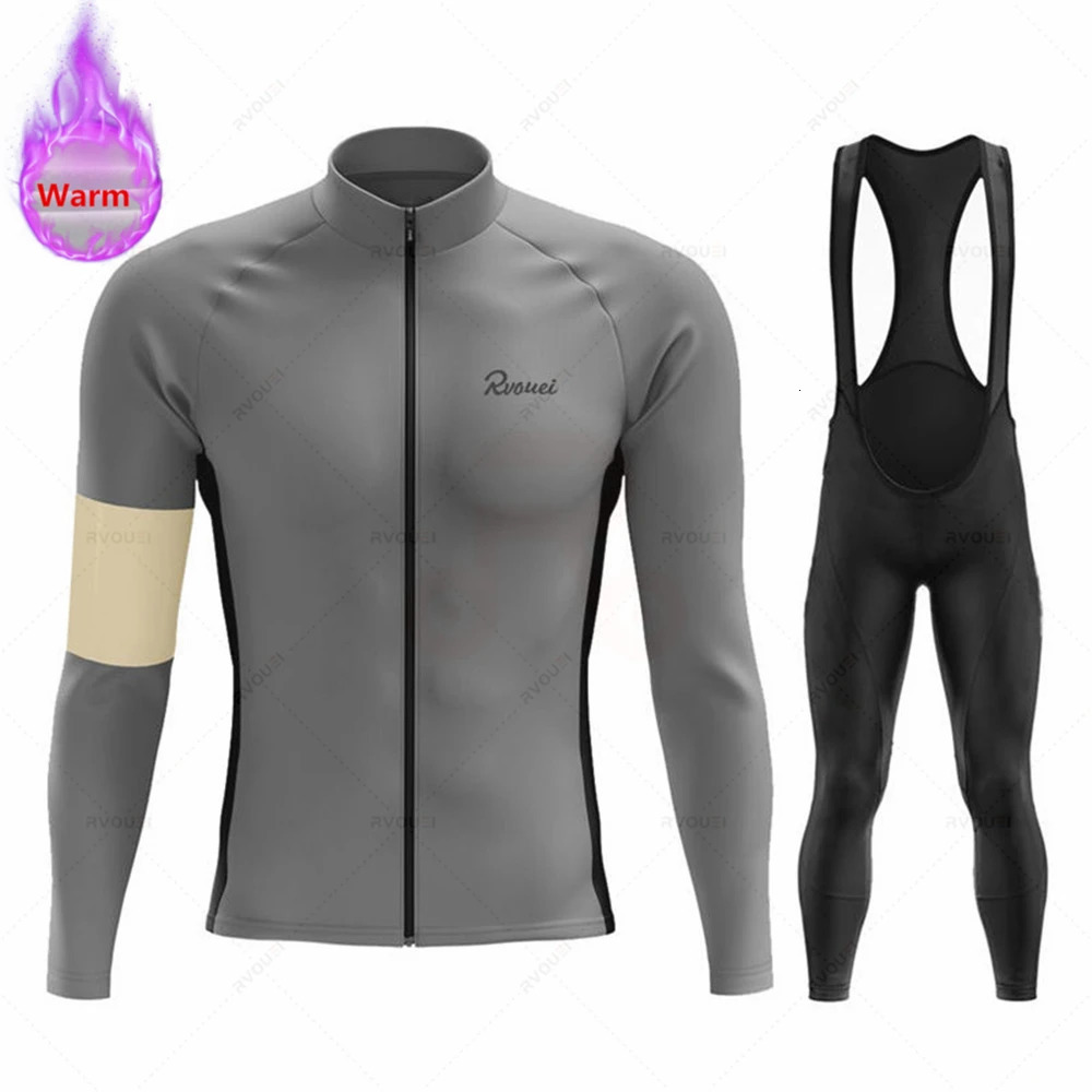 Winter Rvouei Cycling Clothing Mens Thermal Fleece Bicycling Clothing Set Outdoor MTB Bike Bib Pants Ropa Maillot Ciclismo 251015