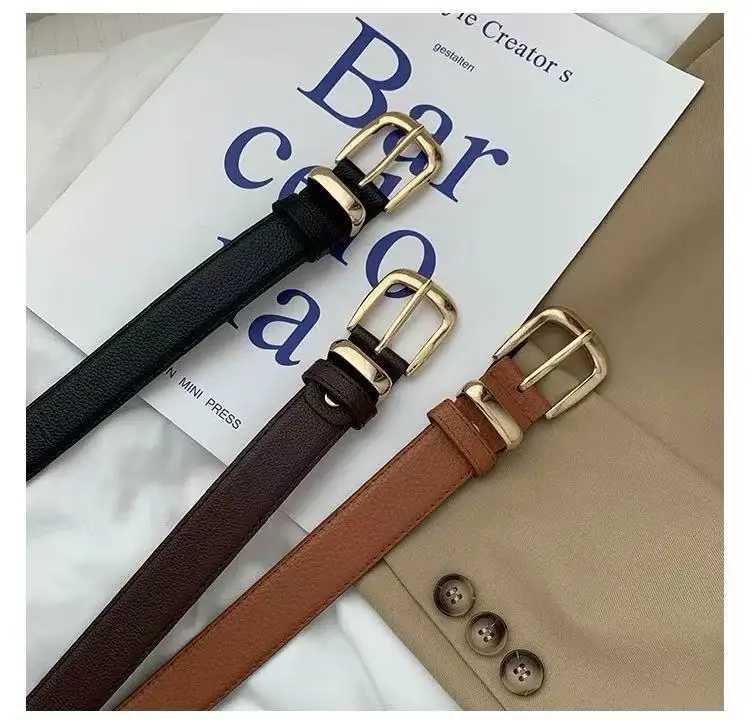 1pcs Womens Belt Fashion Pin Buckle Thin Belt Genuine Luxury Soft Belt Women with Cargo Pants Jeans Belts Black PU Leather Belt W251018