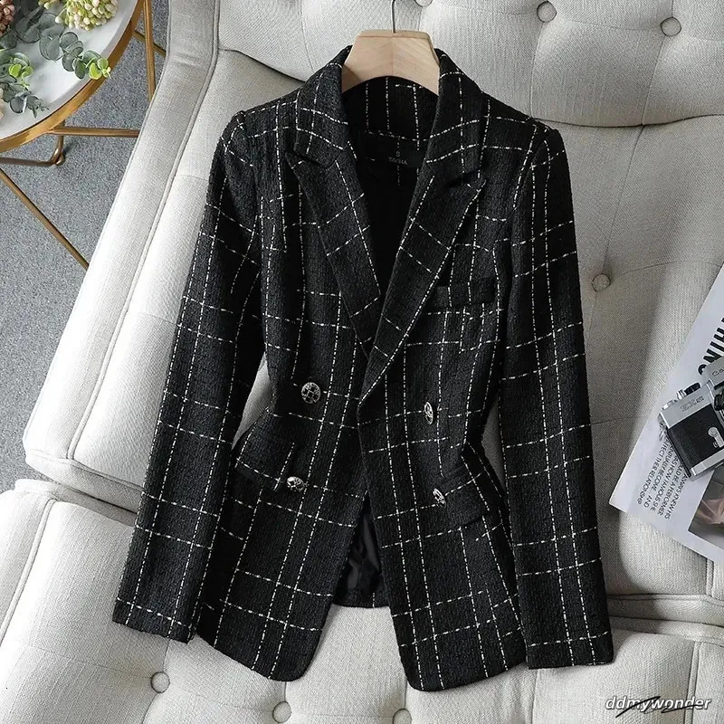 Ladies Jackets: Elegant White Suit Autumn Winter Wool Tweed Jacket, Casual Small Fragrance Outwear, Temperament Blazer Female Top Ddmywonder
