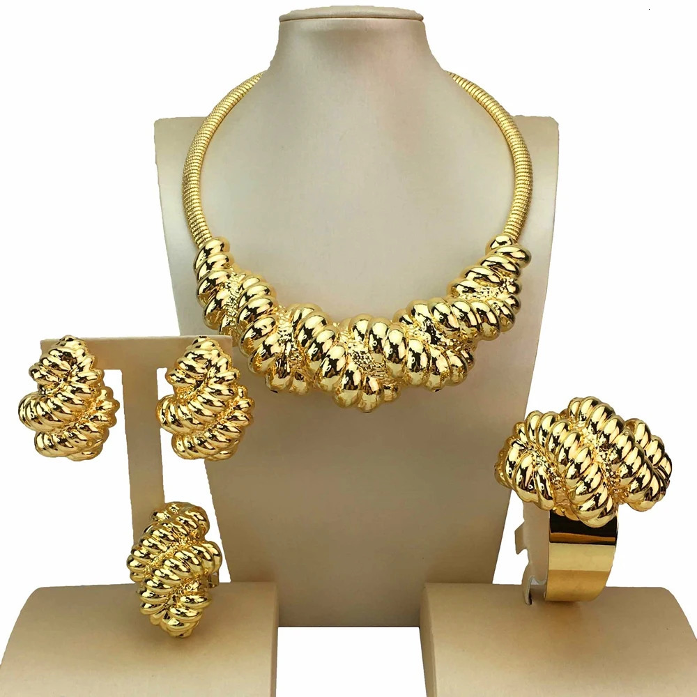 Selling Italian Gold Plated Jewelry Womens Wedding Party Banquet Big Pendant Light Weight Bold Jewelry Sets FHK17058 251016
