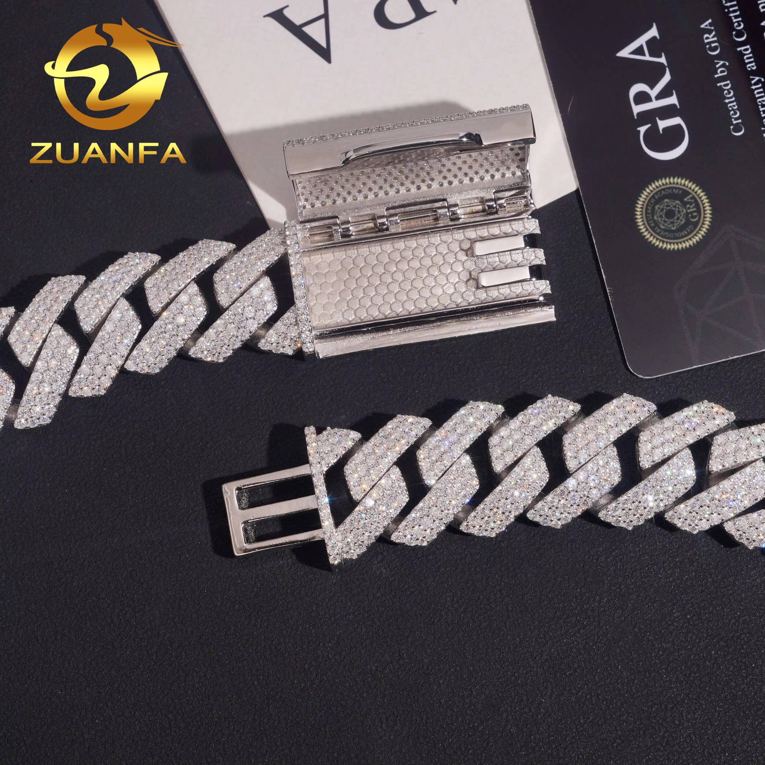 Wholesale Hip Hop Jewelry 20MM Cuban Chain Moissanite 925 Silver Iced Out Cuban Link With GRA Certificate Men Chain