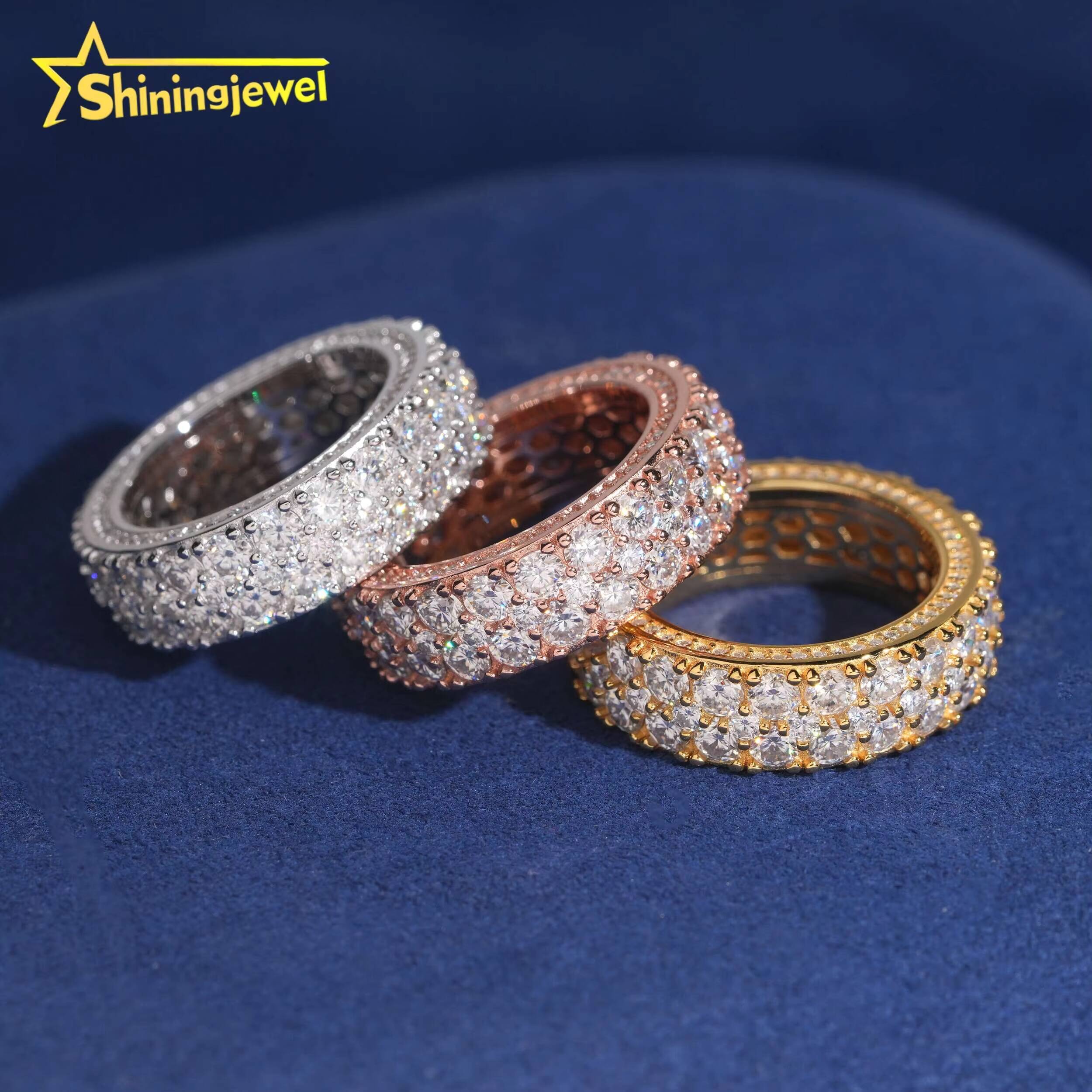 3 Rows Diamond Iced Out Ring Fashion Hip Hop Ring Gra Certified VVS Moissanite Jewelry for Men