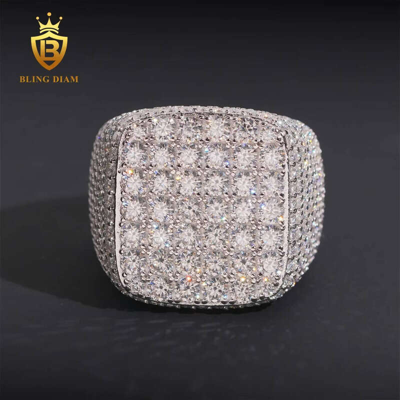 New Arrival Ready to Ship Pure Silver Hip Hop Iced Out Silicon Stone Pass Tester Men Ring