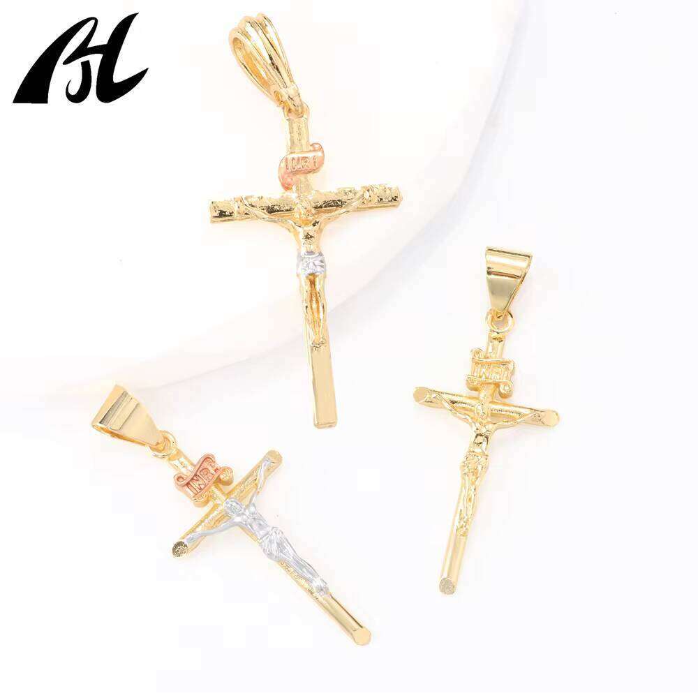 14k Two-tone gold Religious Theme Cross Small Charm Necklace Christ Pendant
