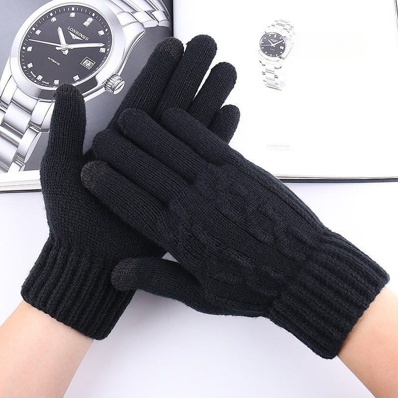 Knitted Men's Touchscreen Winter Warm Fleece Lined Thickened Fingered Jacquard Gloves