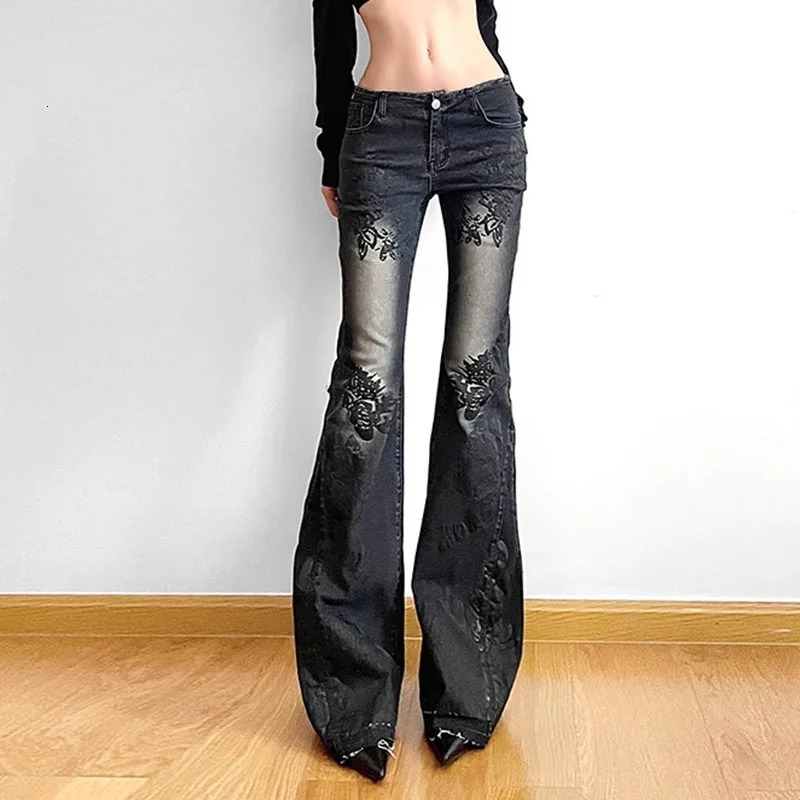 Flared Jeans Pants for Woman Baggy Y2k Womens Denim Shoujo Girl Style Coquette Big Size Spring Clothes Jean 251014