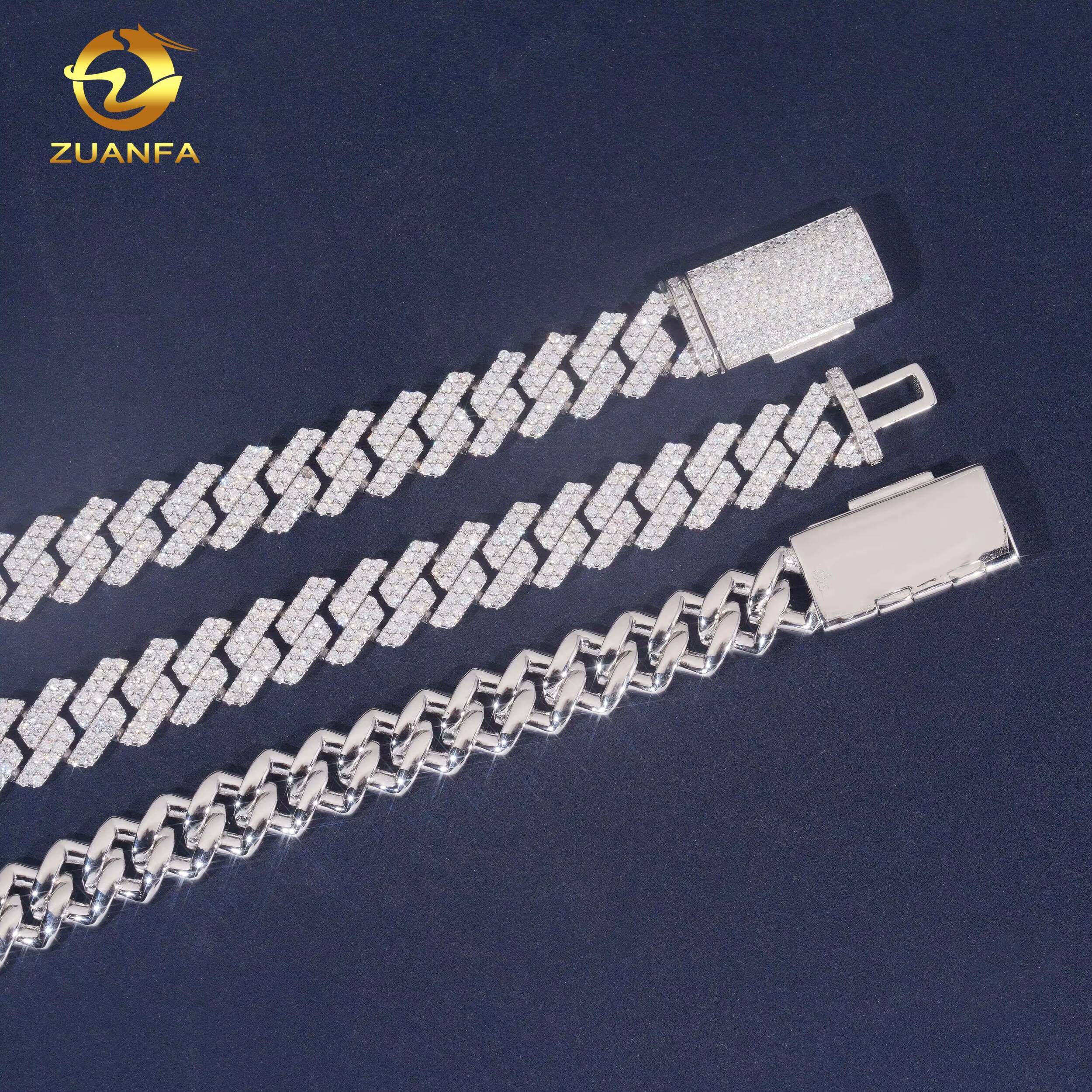 13mm 2Row Custom Hip Hop Jewelry Necklace Iced Out Diamond Cuban Link Chain 925 Sterling Silver Moissanite Men Bracelet Necklace