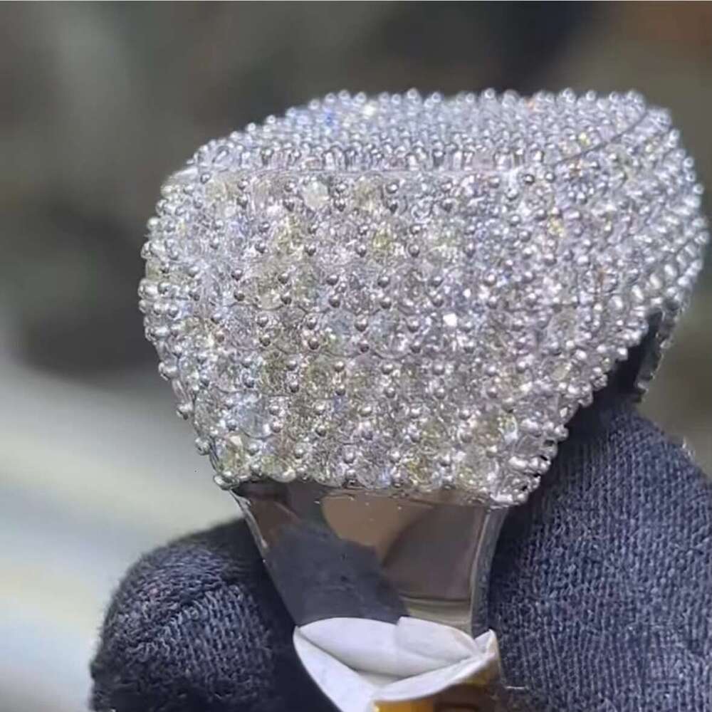 Platinum Plated Men's Jewelry Iced Engagement Moissanite Sterling Silver Hip-Hop Ring