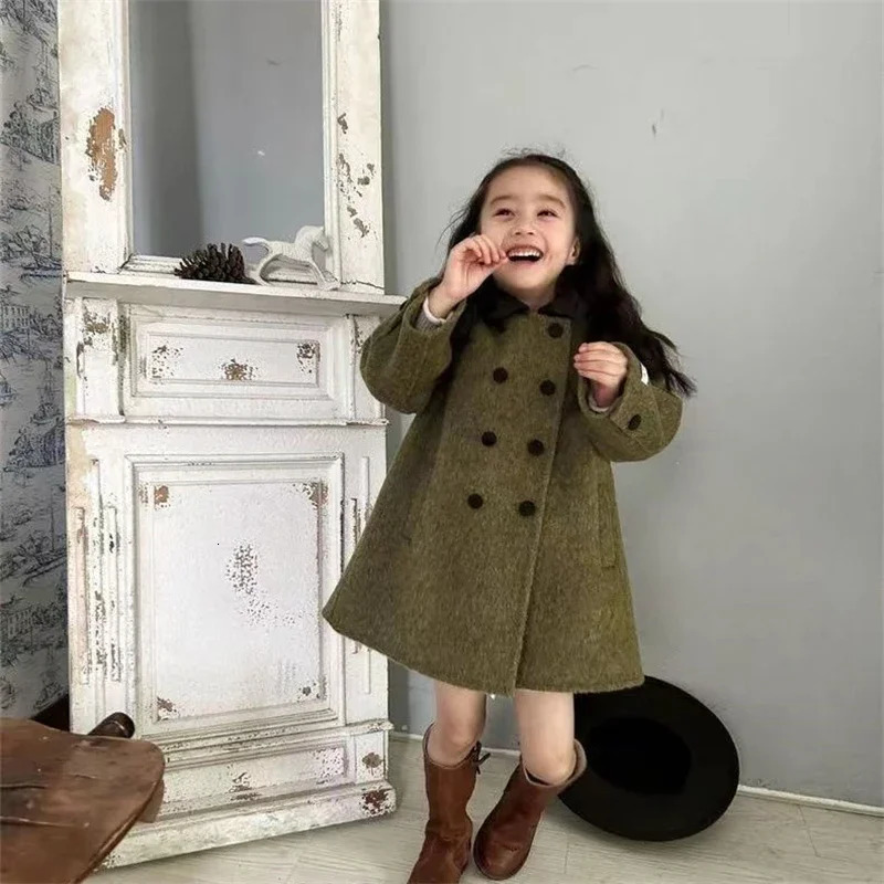 Girls Woolen Coat Jacket Windbreak In Stock Warm Thicken Winter CottonOvercoat Plus Size Childrens Clothing 251015