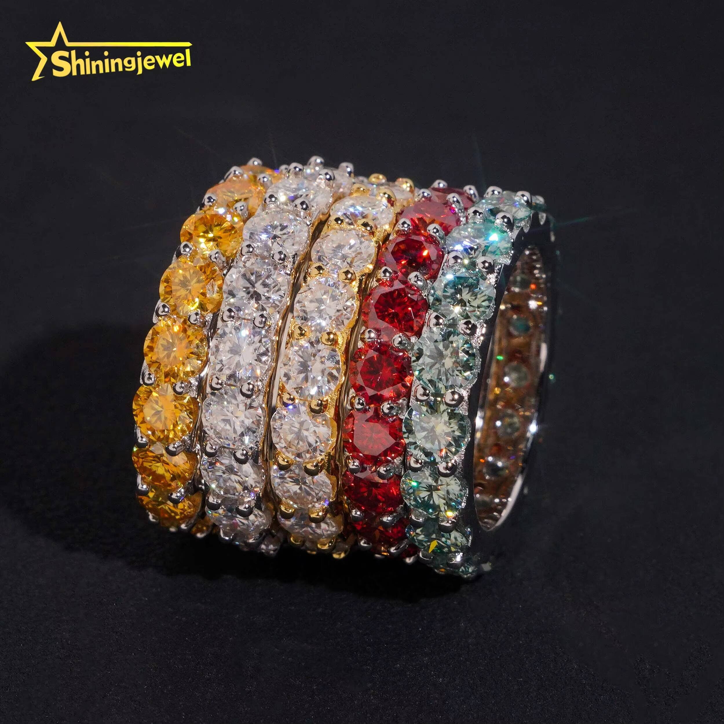 Hip Hop Jewelry 925 Silver 4mm Color Moissanite Ring Bands Iced Out High Quality Moissanite Eternity Ring Men Women