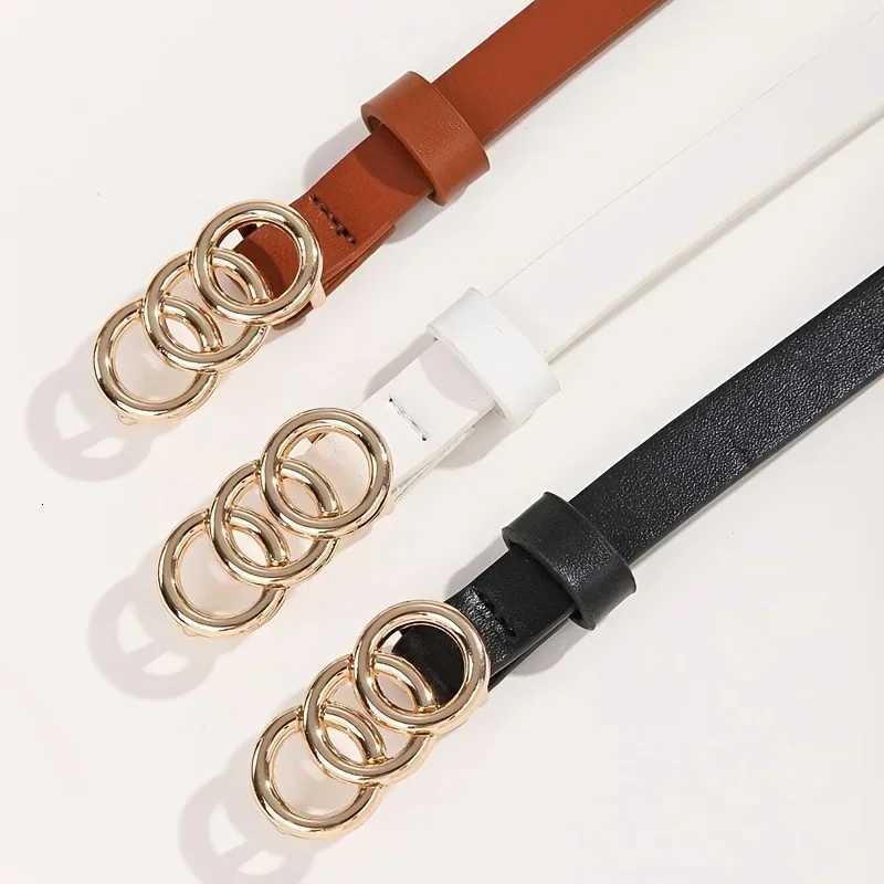 3Pcsset Triple Rings Buckle Belt Classic PU Leather Thin Belt Casual Pin Buckle Waist Bands For Pants Jeans Dress W251018