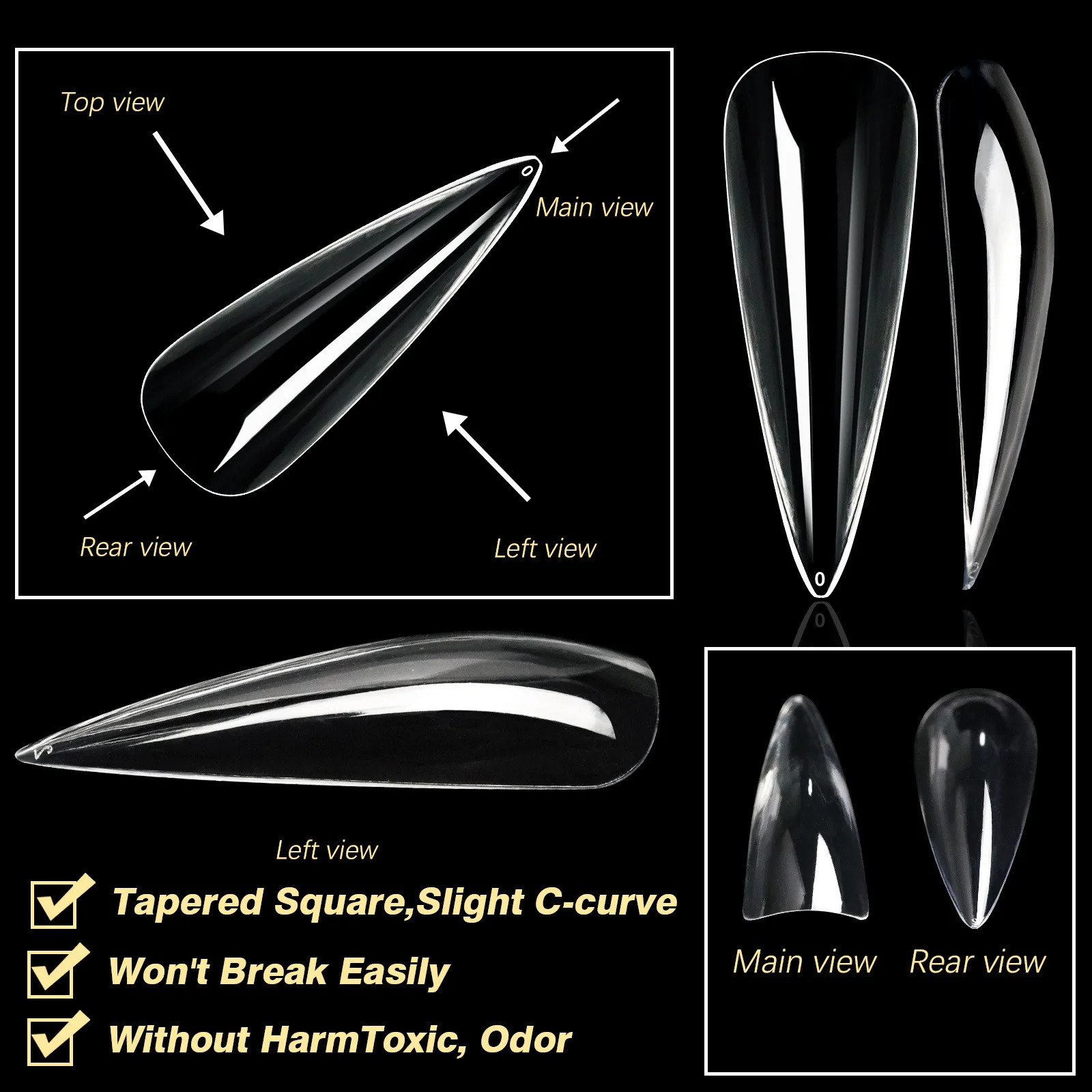 250pcsbox Transparent Seamless Fake Nail Soft Full Cover Trapezoidal Oval Almond Full Paste for Nail Decoration Tools 251015