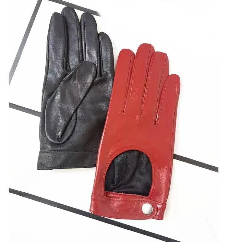 2025 Half Palm Glove Rivet Pins Street Fashion Driving Gloves Genuine Real Goat Leather Gloves Women Fashion Short Mittens G599 251015