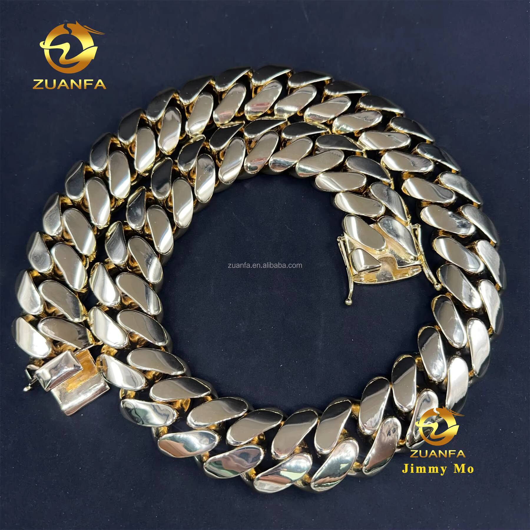 Wholesale 20mm Big Guy Heavy 14k Solid Gold Plated Fashion Style Rapper Hip Hop Style Iced Out Miami Plain Cuban Link Chain